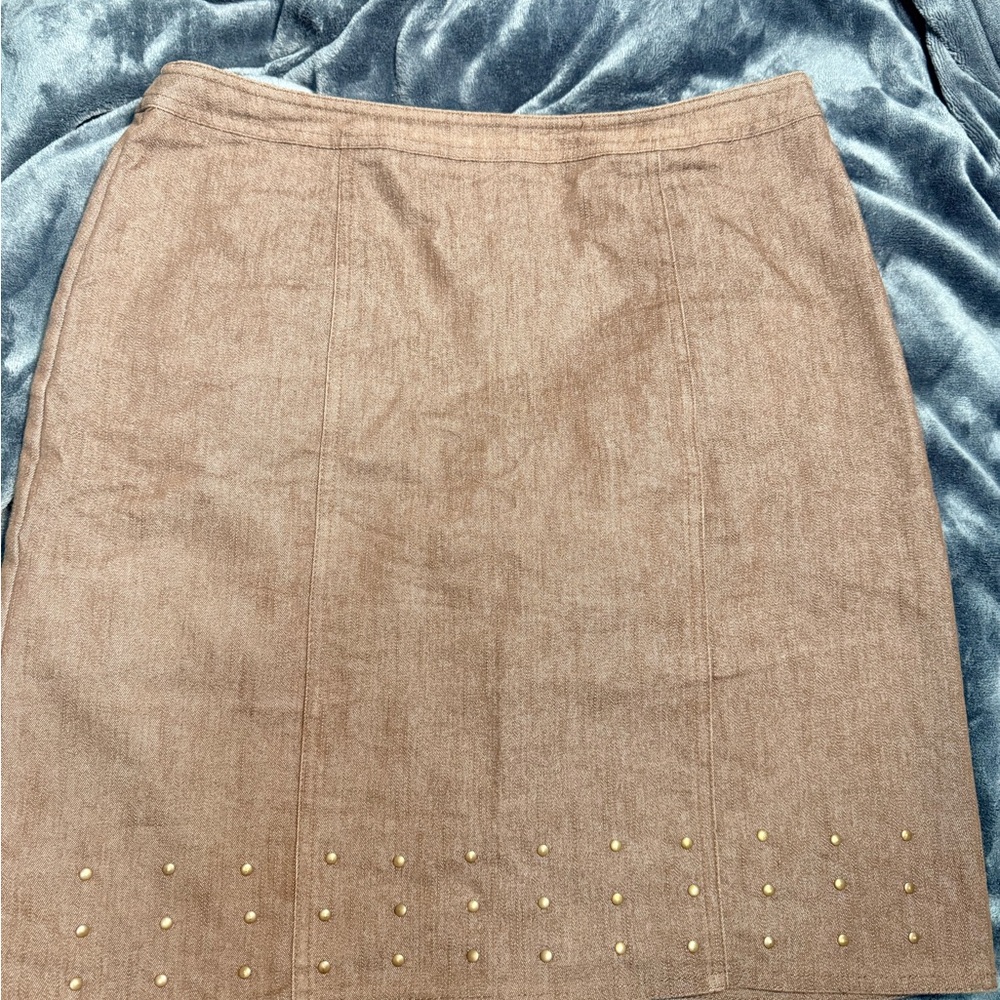 Chic Tan Mini Skirt with Gold Studs
